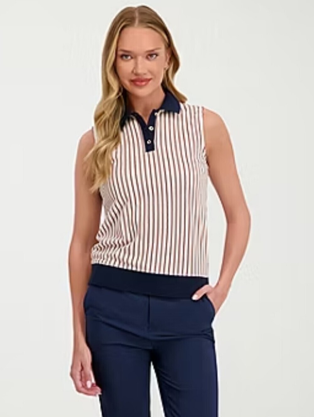 Stella Parker Womens Sleeveless Polo Shirt Sz M Red/Navy